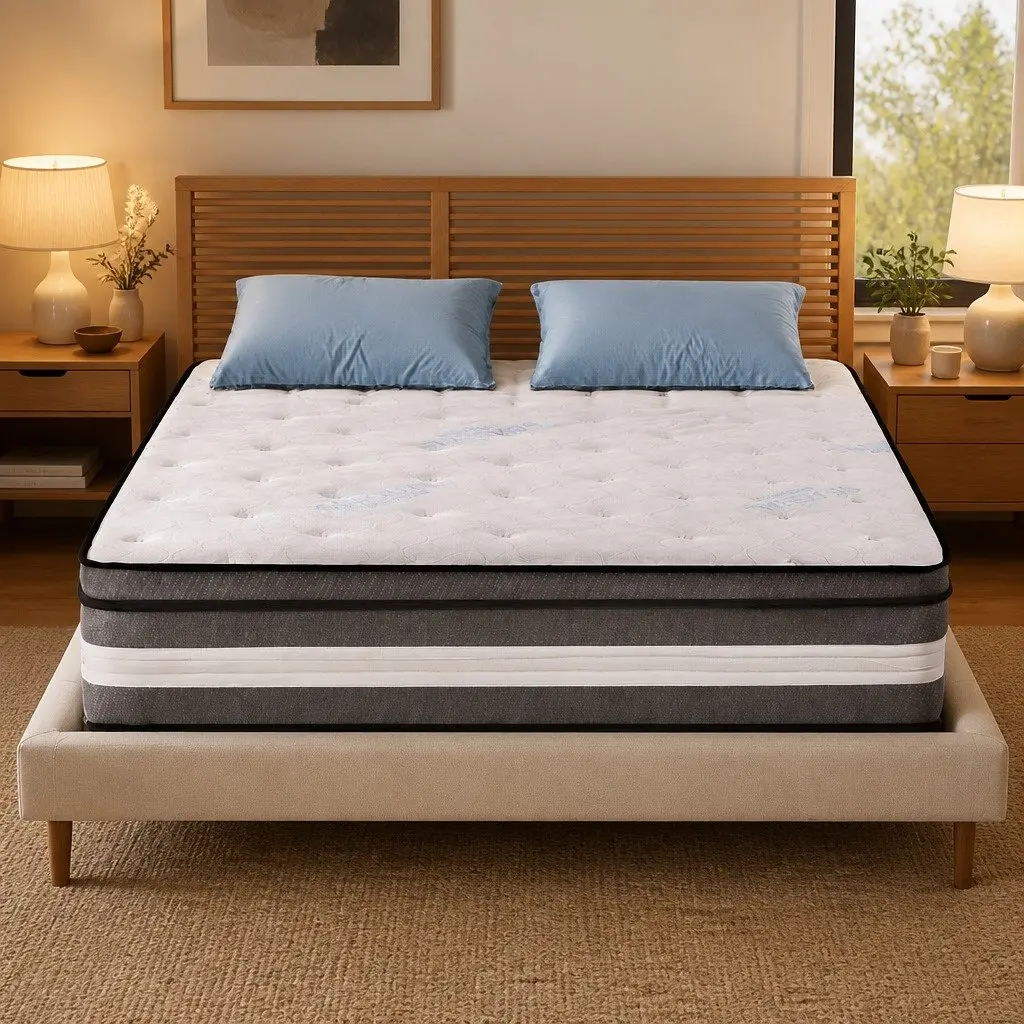 King Single Mattress Grey 30cm Euro Top Cooling Gel Memory Foam Pocket Spring