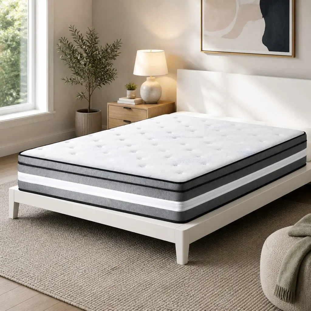 King Single Mattress Grey 30cm Euro Top Cooling Gel Memory Foam Pocket Spring