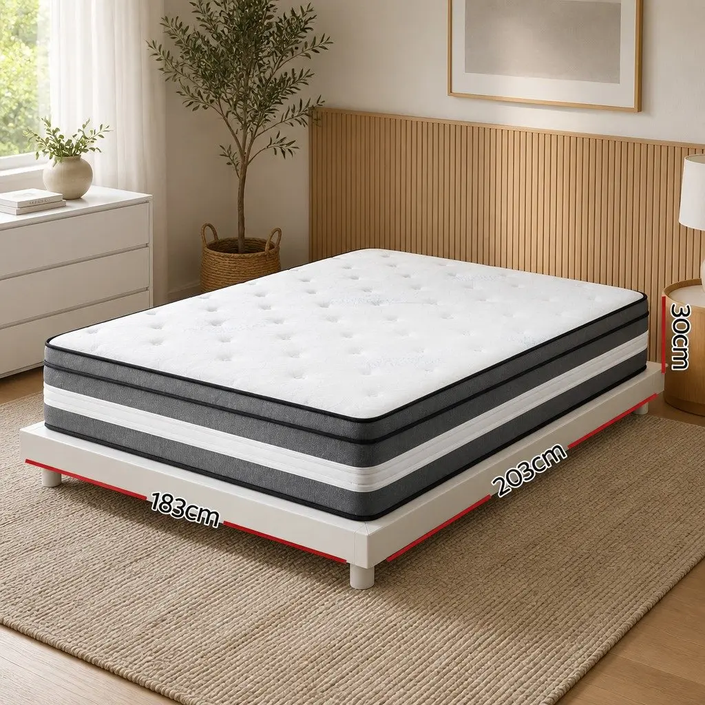 King Single Mattress Grey 30cm Euro Top Cooling Gel Memory Foam Pocket Spring