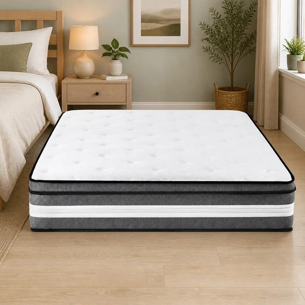 King Single Mattress Grey 30cm Euro Top Cooling Gel Memory Foam Pocket Spring