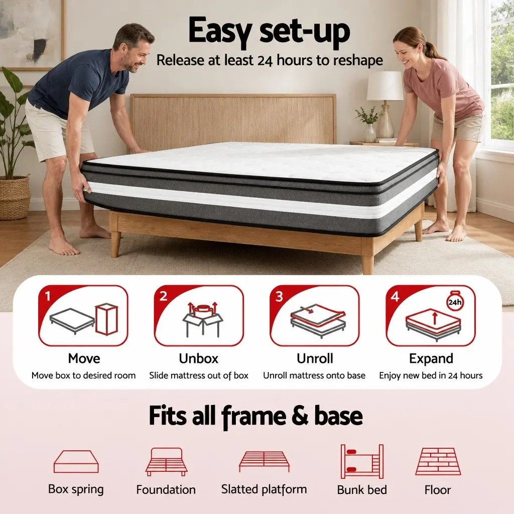 King Single Mattress Grey 30cm Euro Top Cooling Gel Memory Foam Pocket Spring