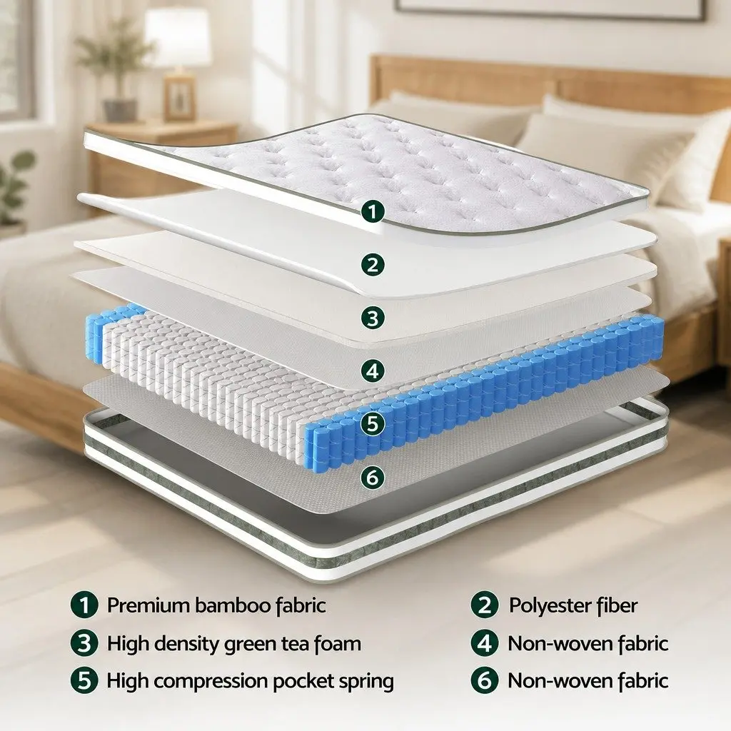 Double Mattress Euro Top 20cm Foam Pocket Spring Medium Firm Support