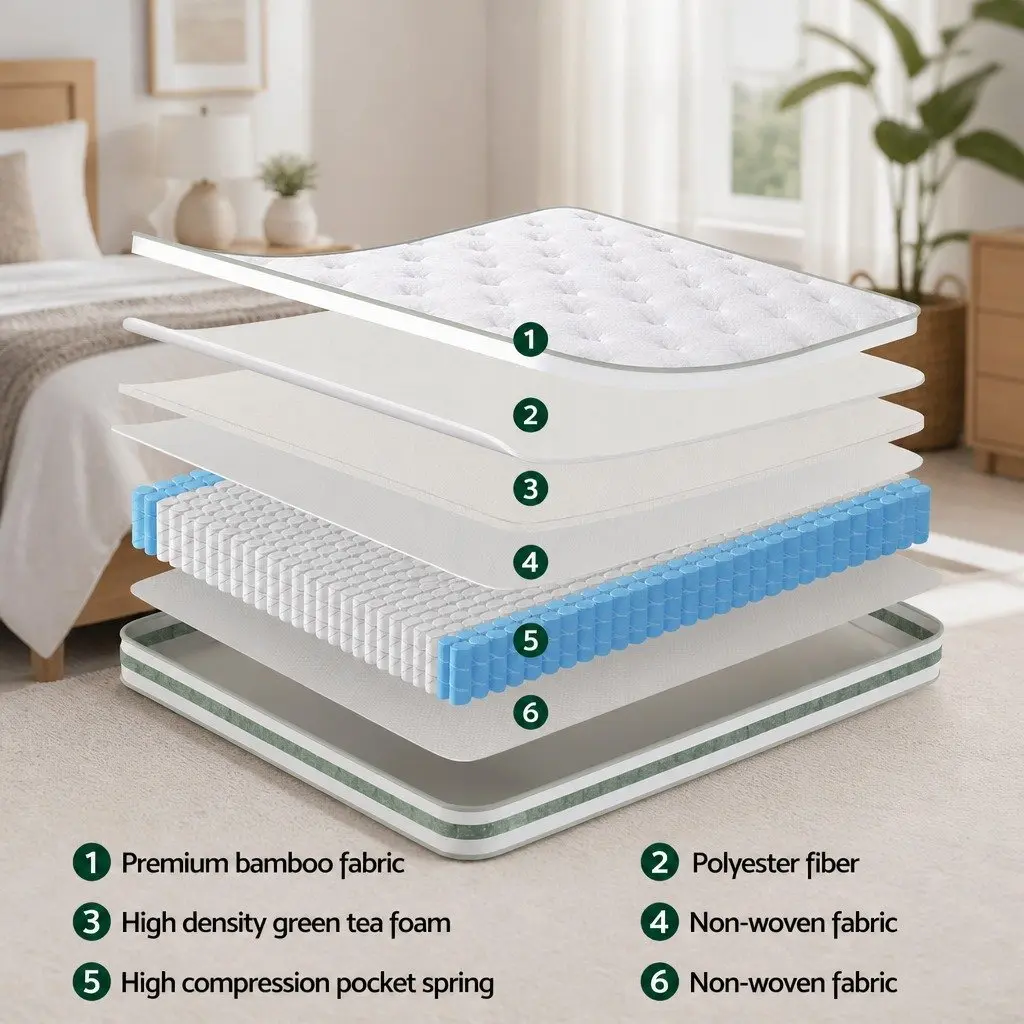 King Size Mattress Euro Top 20cm Green Tea Foam Medium Firm