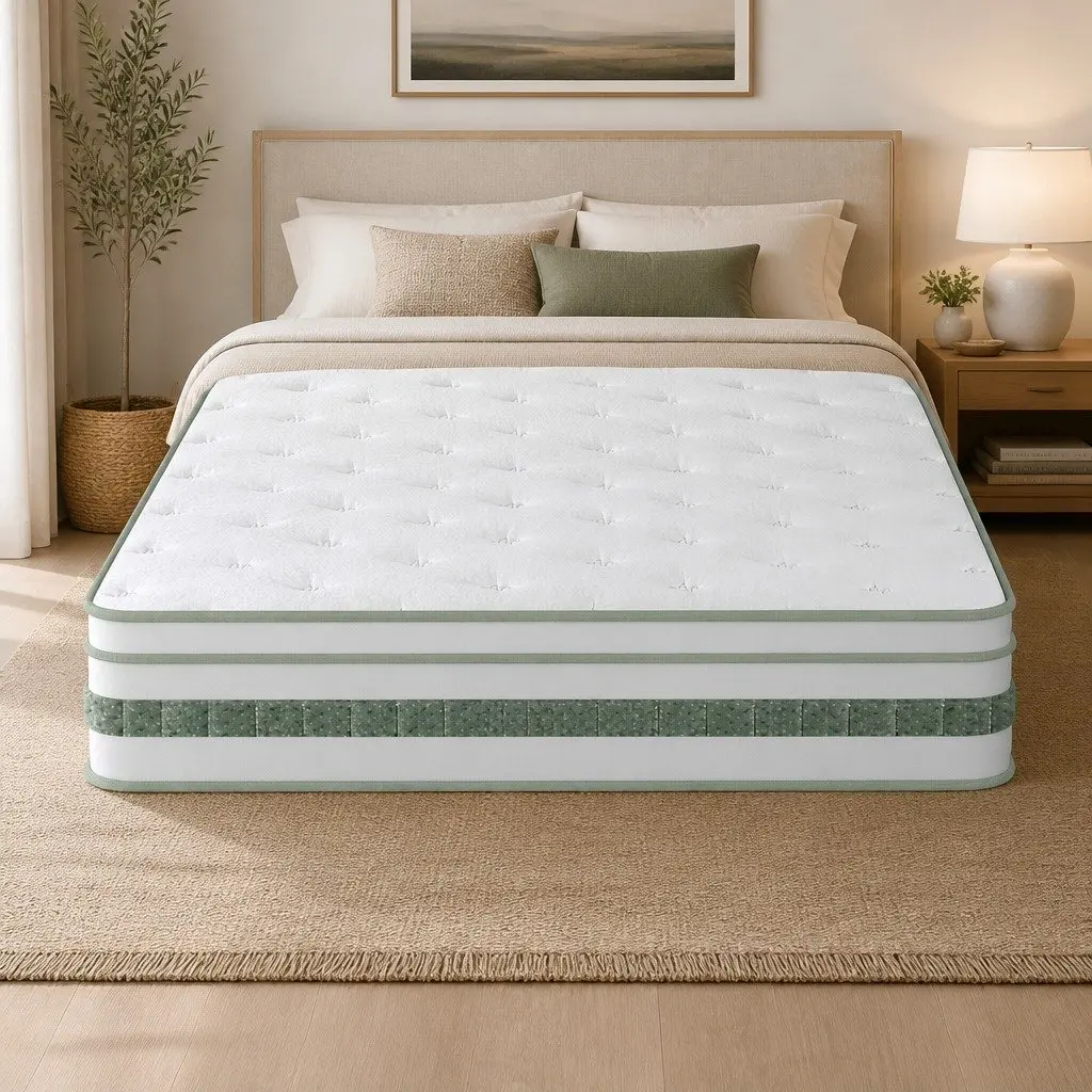 Single Mattress Green Tea Foam 20cm Euro Top Pocket Spring Medium Firm Support