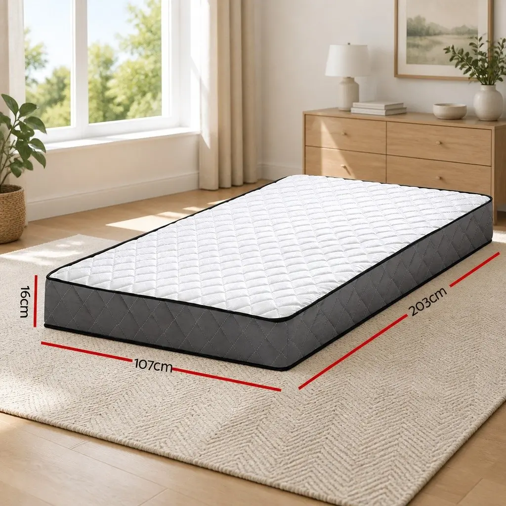 King Single Bonnell Spring Medium Firm Quilted Mattress 16cm White