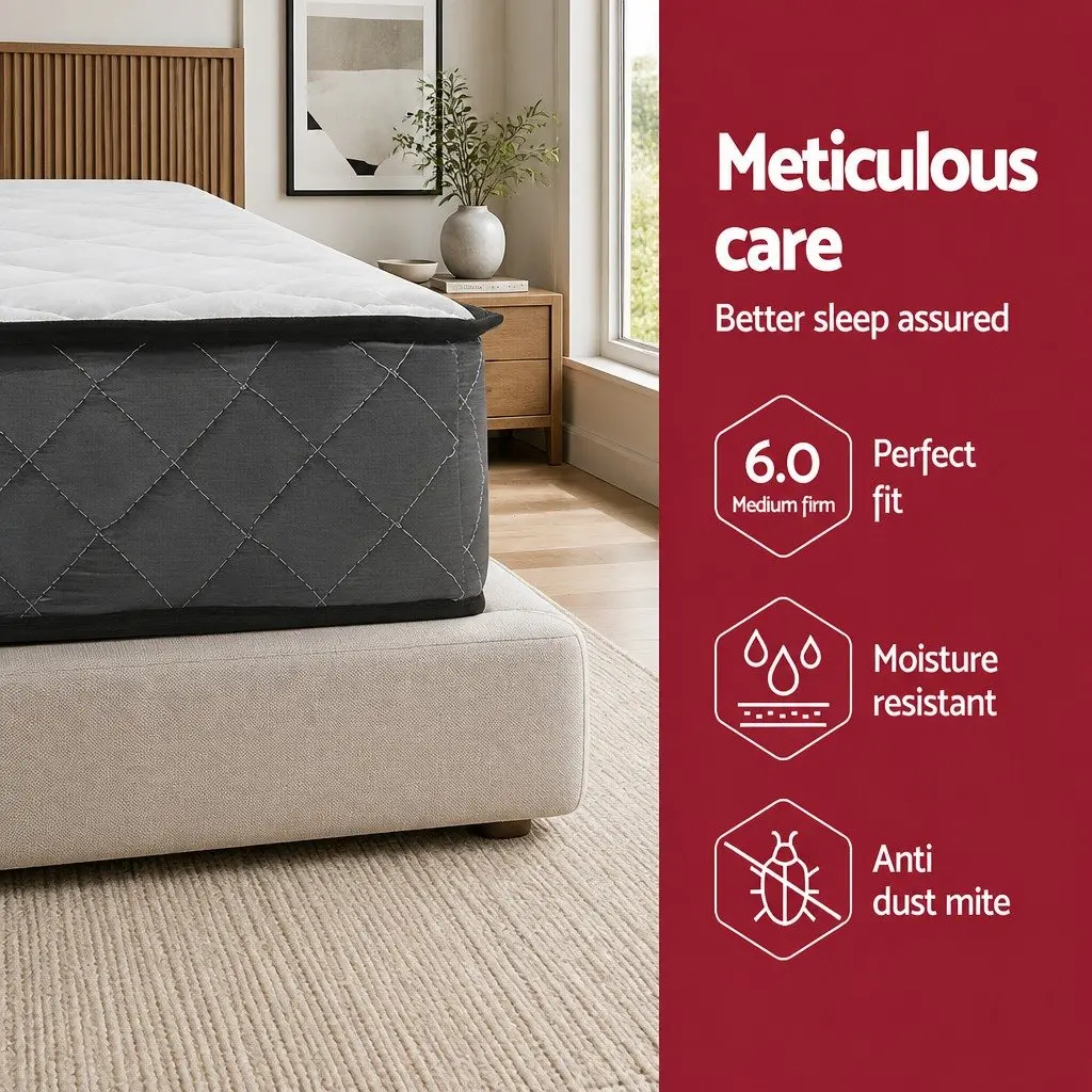 King Single Bonnell Spring Medium Firm Quilted Mattress 16cm White