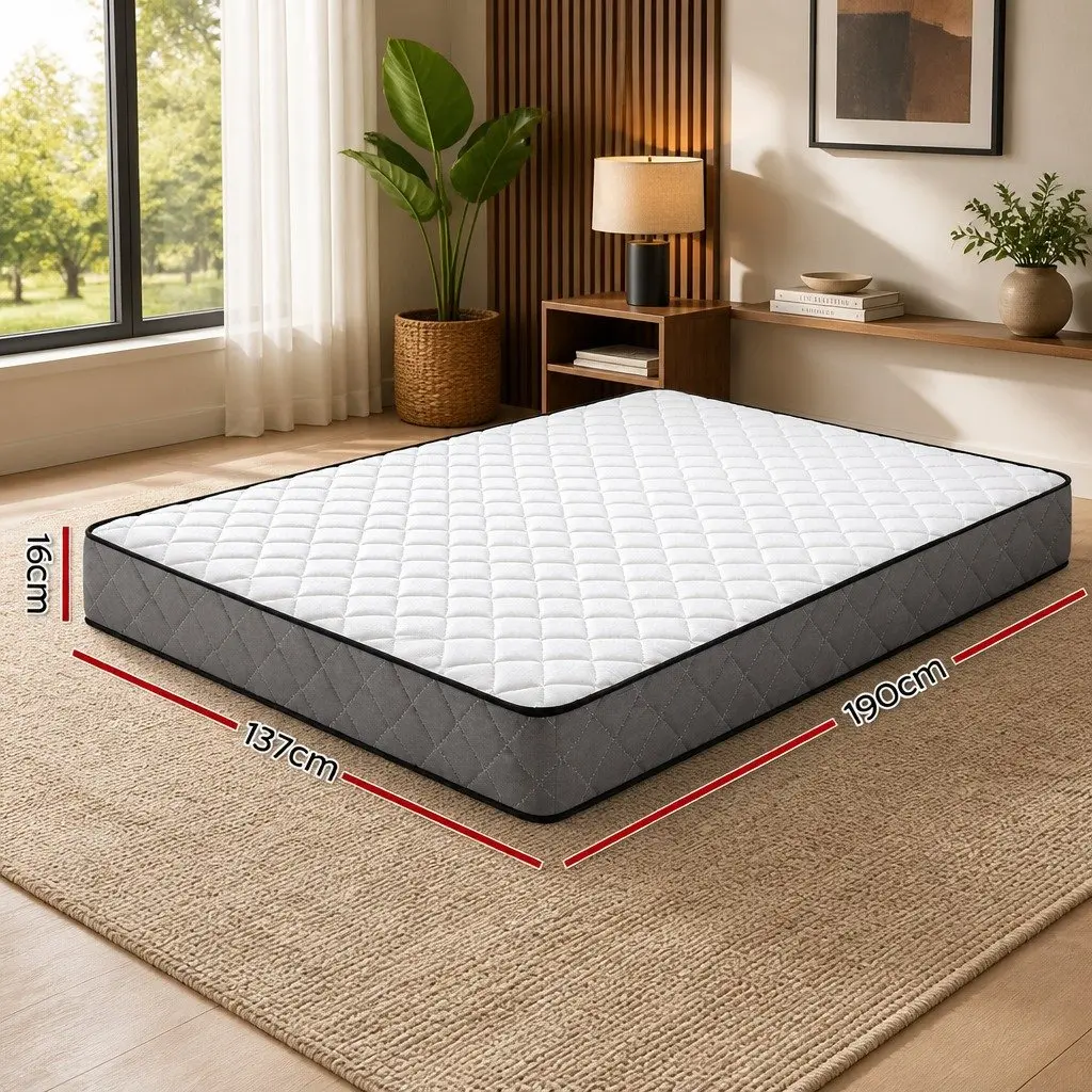 Double Mattress 16cm Bonnell Spring Firm Support Quilted Top Bed Sleep