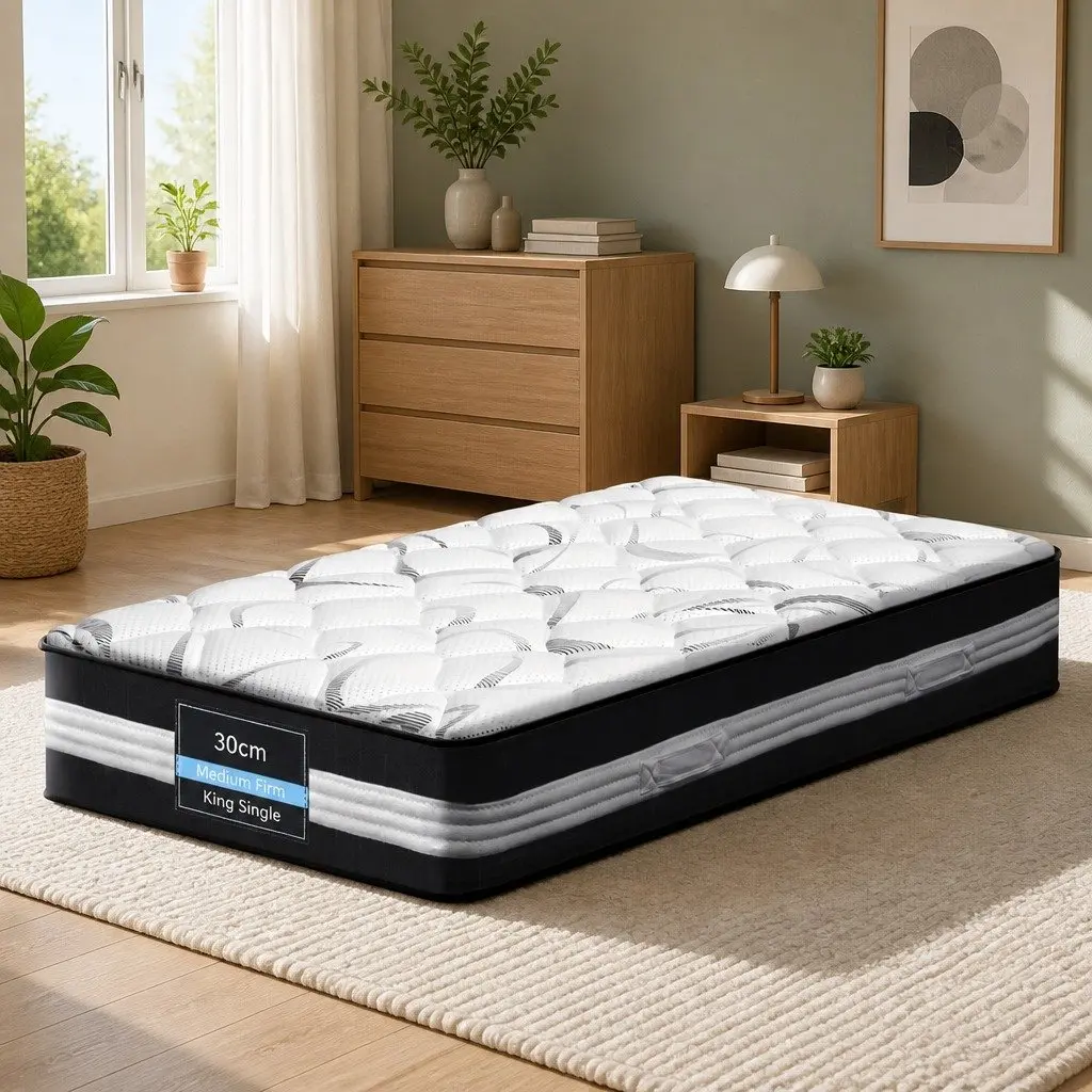 King Single Mattress 30cm Medium Firm Pocket Spring Support Breathable