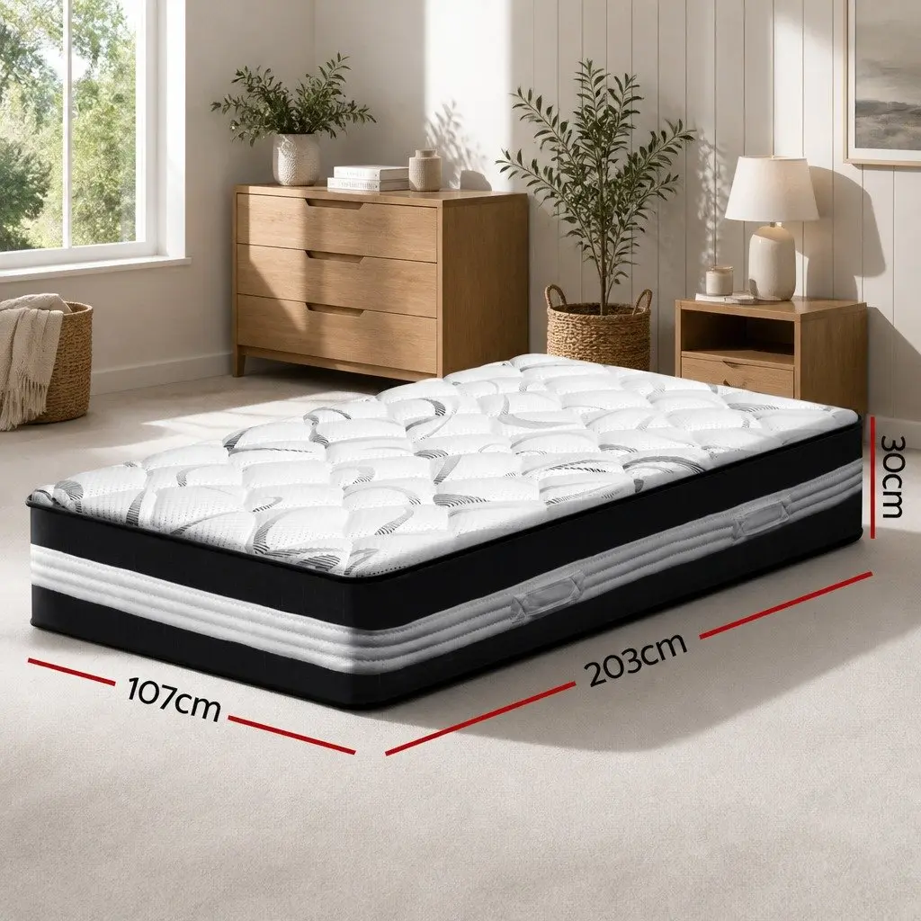 King Single Mattress 30cm Medium Firm Pocket Spring Support Breathable