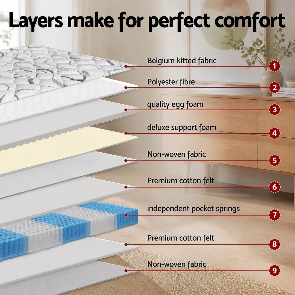 King Single Mattress 30cm Medium Firm Pocket Spring Support Breathable
