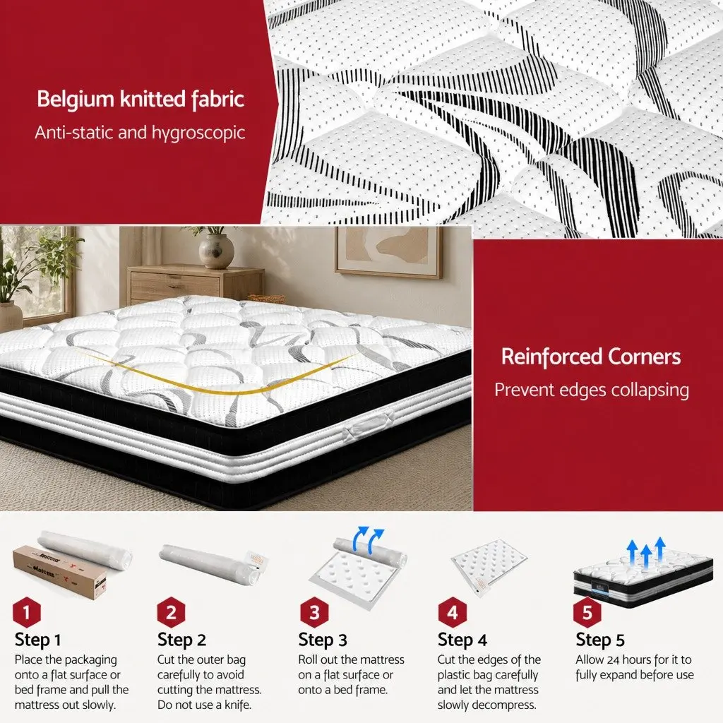 King Single Mattress 30cm Medium Firm Pocket Spring Support Breathable