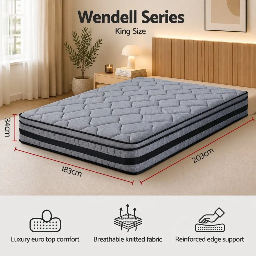 King Size Hybrid Mattress Euro Top 34cm Medium Firm Support