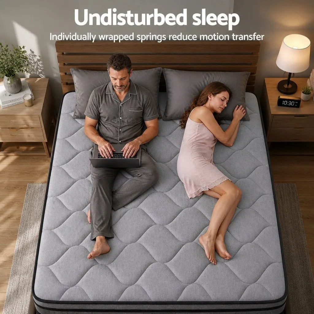 Queen Mattress 34cm Hybrid Pocket Spring Bed Euro Top Medium Firm Support