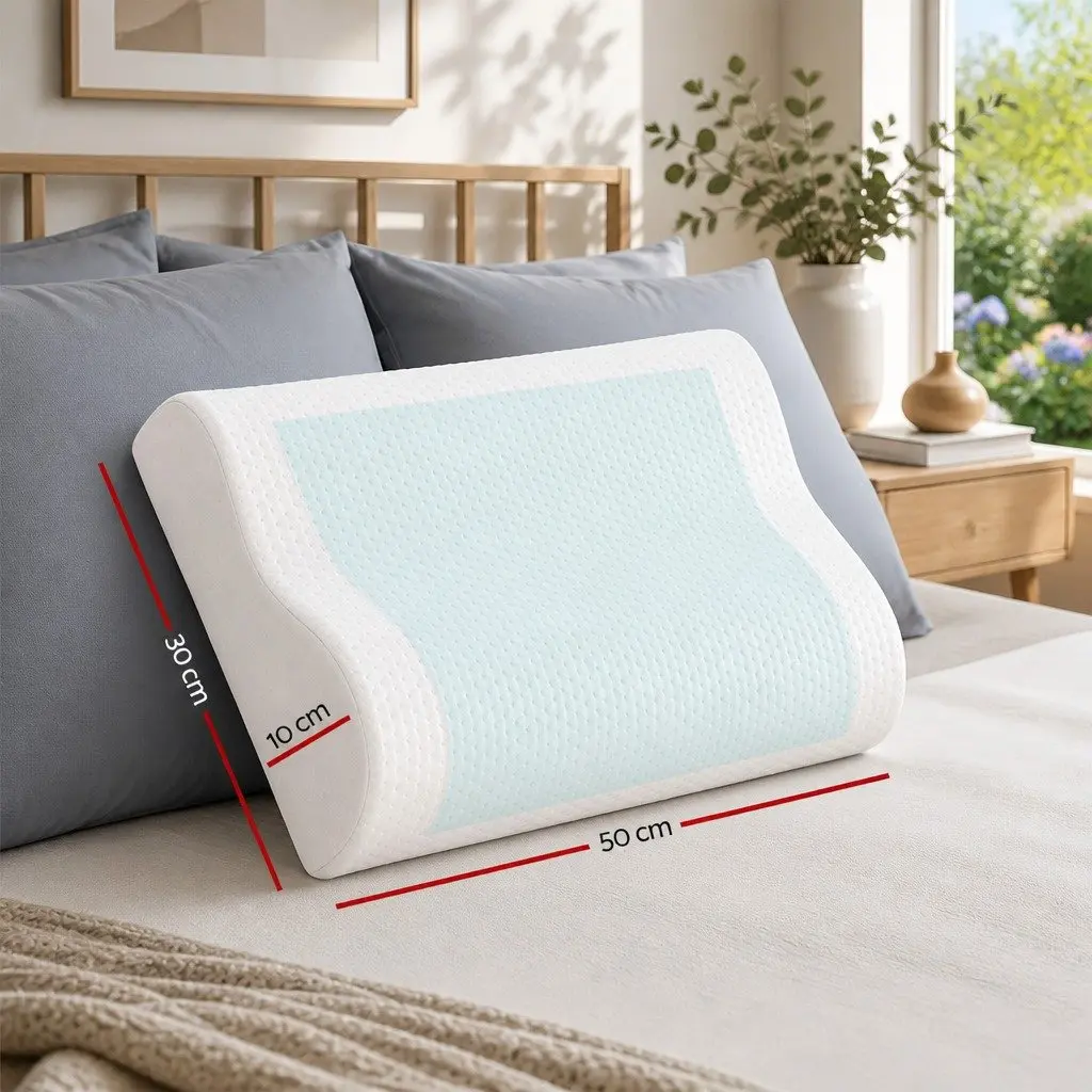 Memory Foam Contour Pillow Cool Gel Top Neck Support Twin Pack 50cm x 30cm x 10cm White