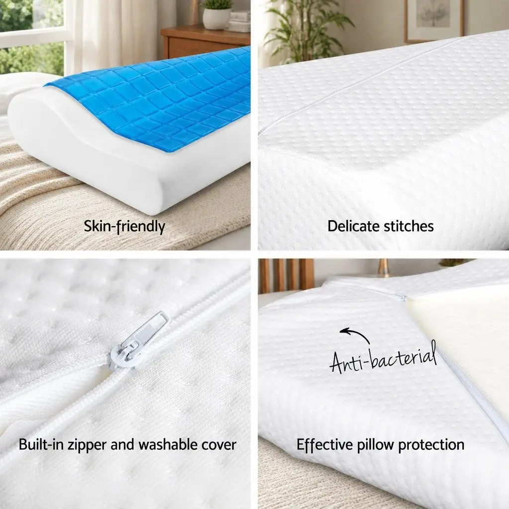 Memory Foam Contour Pillow Cool Gel Top Neck Support Twin Pack 50cm x 30cm x 10cm White