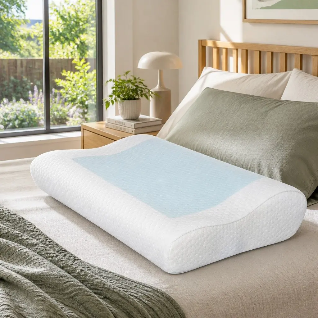 Memory Foam Contour Pillow Cool Gel Top Neck Support Twin Pack 50cm x 30cm x 10cm White