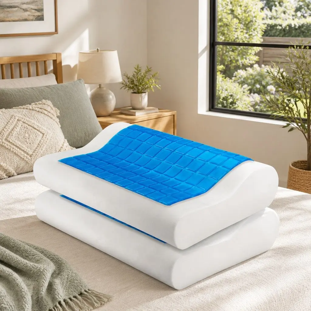 Memory Foam Contour Pillow Cool Gel Top Neck Support Twin Pack 50cm x 30cm x 10cm White