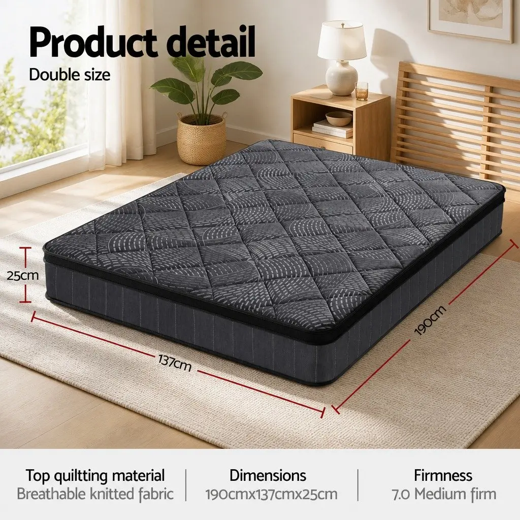 Double Mattress 25cm Pocket Spring Latex Euro Top Medium Firm Support Bed