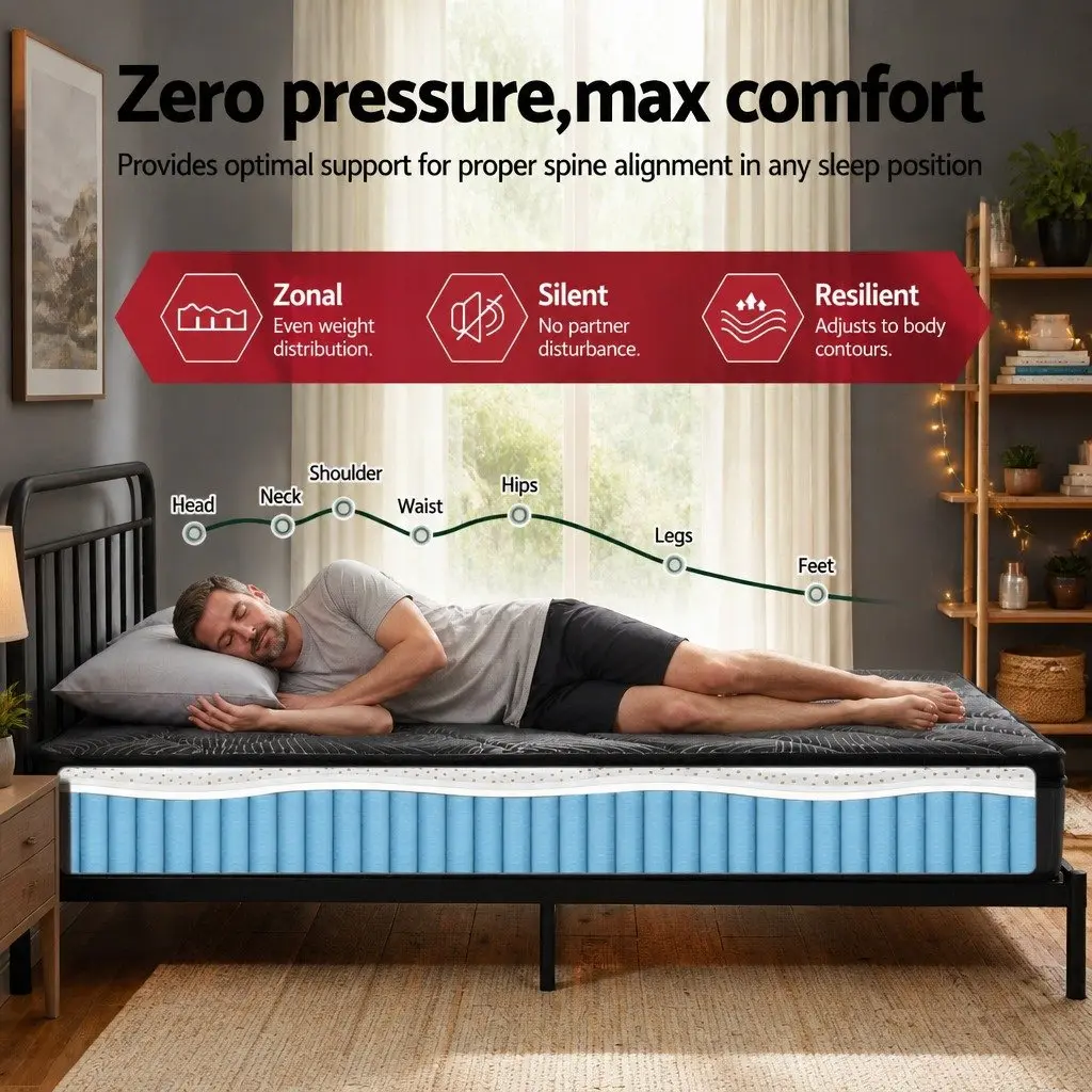 Queen Mattress Pocket Spring Latex Euro Top 25cm Medium Firm Support