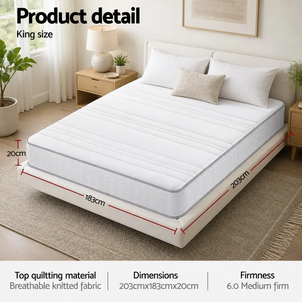 King Size Mattress Medium-Firm 20cm Egg-Crate Foam Pocket Spring Tight Top