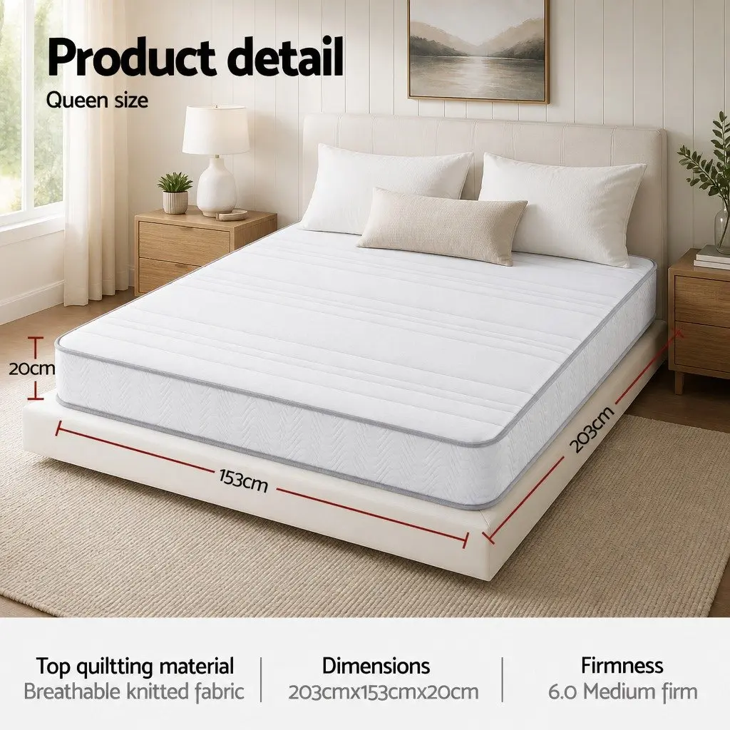 Queen Mattress 20cm Medium-Firm Egg-Crate Foam Pocket Spring Reinforced Edge