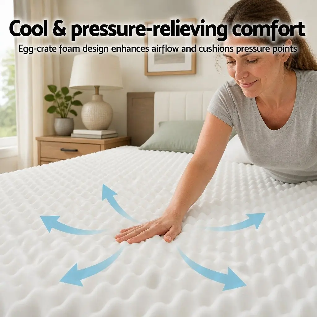 Single Mattress Medium Firm 90cm x 190cm Pocket Spring Egg-Crate Foam White Tight Top