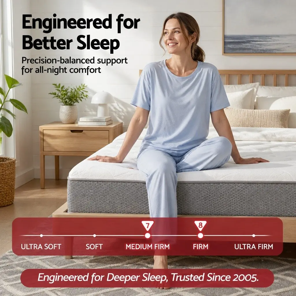 King Single Mattress Pocket Spring 23cm Reversible Foam Medium Firm Firm