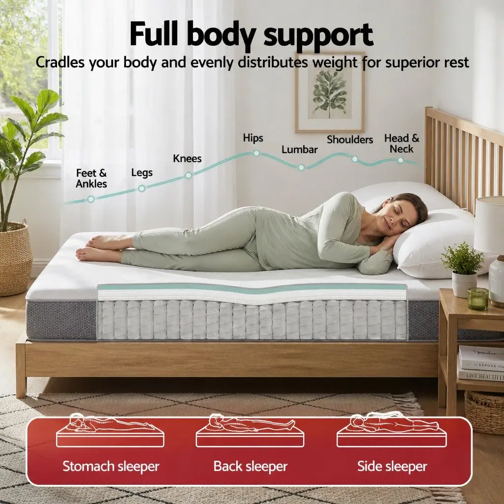 King Single Mattress Pocket Spring 23cm Reversible Foam Medium Firm Firm