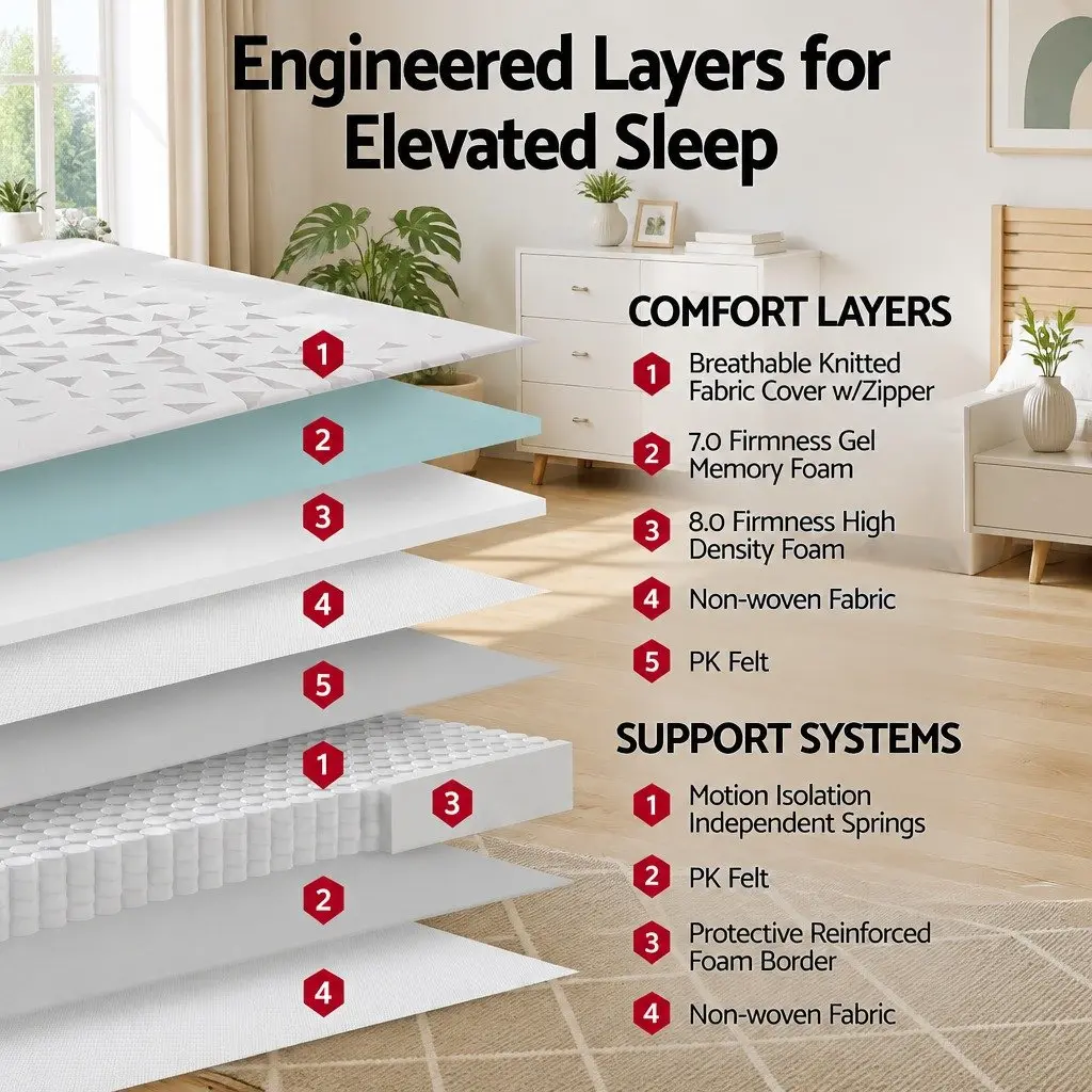 King Size Mattress Pocket Spring 23cm Reversible Foam Dual Firmness Medium Firm