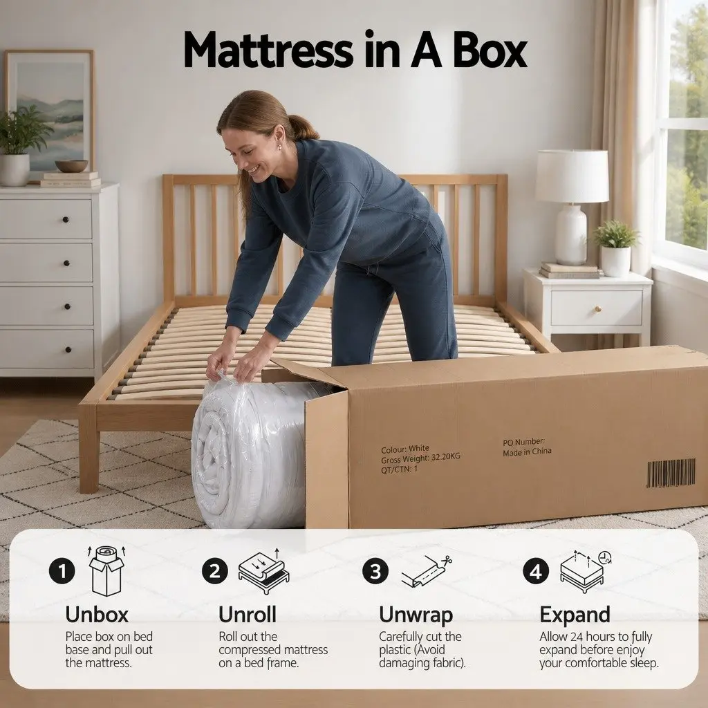 King Size Mattress Pocket Spring 23cm Reversible Foam Dual Firmness Medium Firm