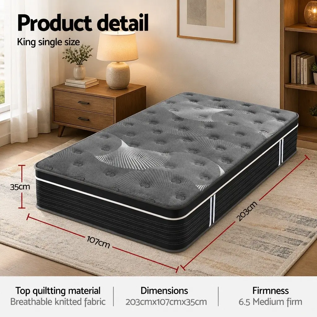 King Single Mattress Graphene Memory Foam 35cm Euro Top Medium Firm
