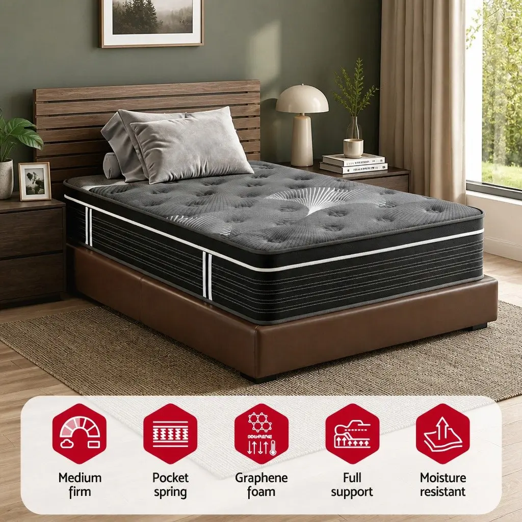 King Single Mattress Graphene Memory Foam 35cm Euro Top Medium Firm