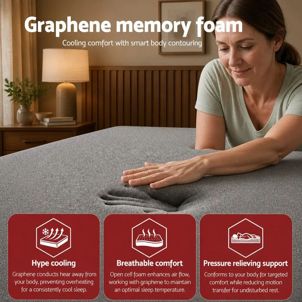 King Single Mattress Graphene Memory Foam 35cm Euro Top Medium Firm