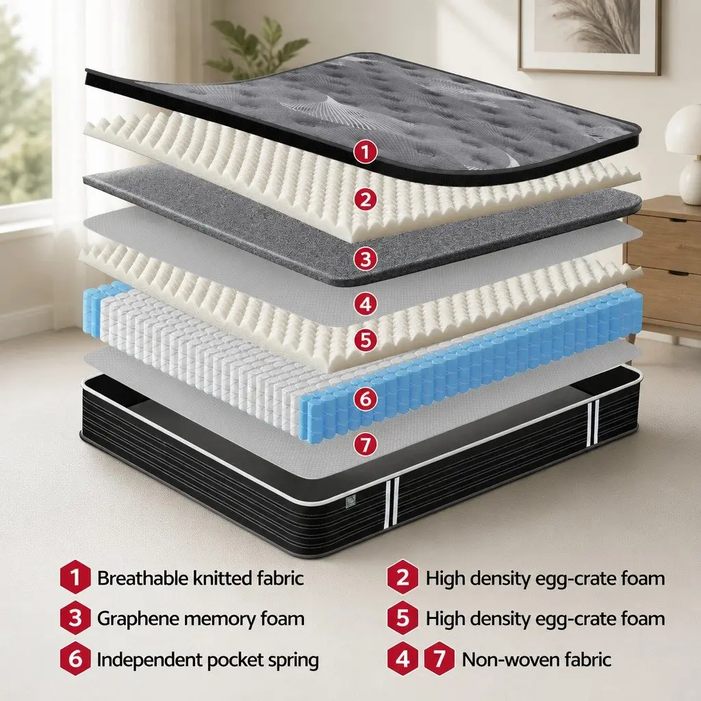Queen Mattress 35cm Euro Top Medium Firm Pocket Spring Cooling Memory Foam Bed