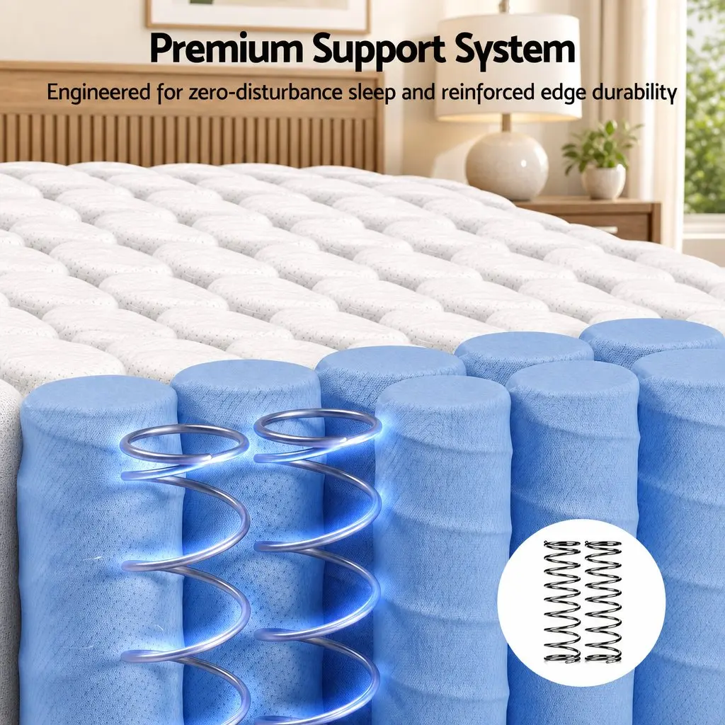 King Single Mattress Firm 26cm Pocket Spring Dual Edge Support Grey Breathable