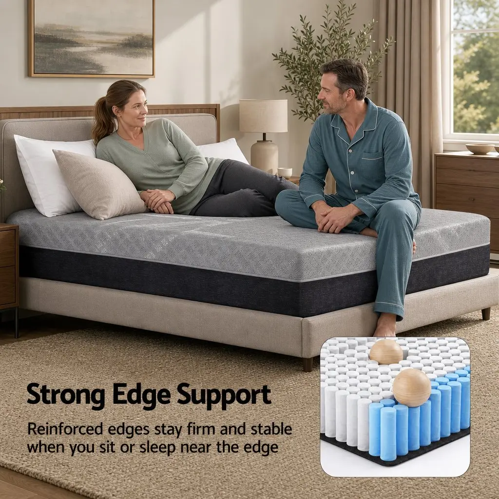 Double Mattress Grey Breathable 26cm Firm Pocket Spring Dual Edge Support
