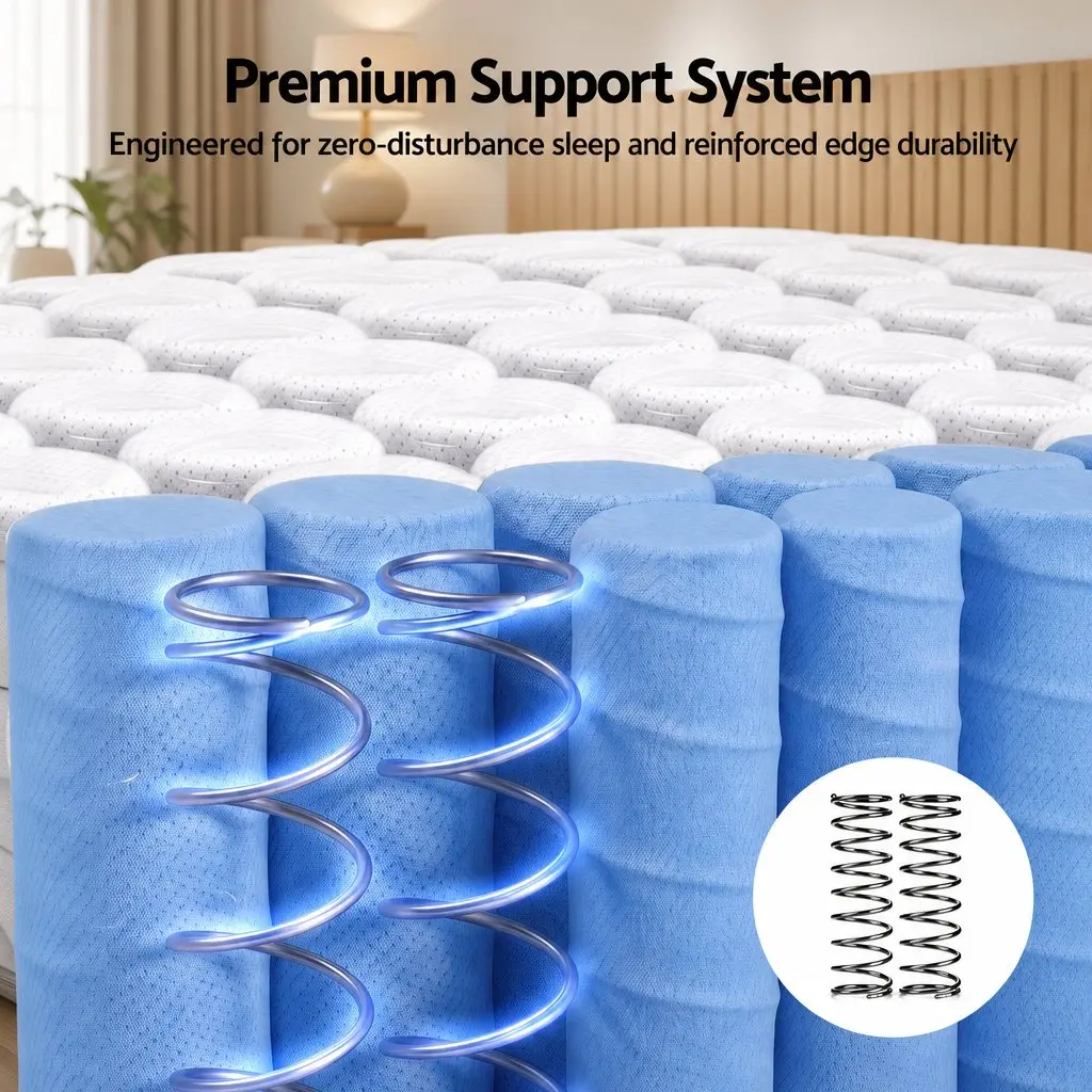 Queen Mattress Firm Pocket Spring 26cm Dual Edge Support Dark Grey Breathable