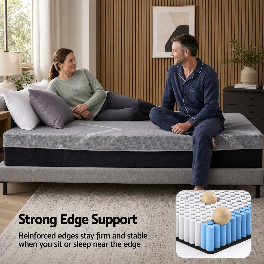 Queen Mattress Firm Pocket Spring 26cm Dual Edge Support Dark Grey Breathable