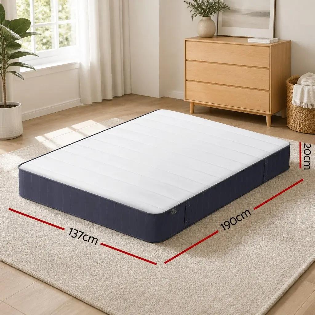 Double Mattress 20cm Pocket Spring Tight Top Firm Support White Grey