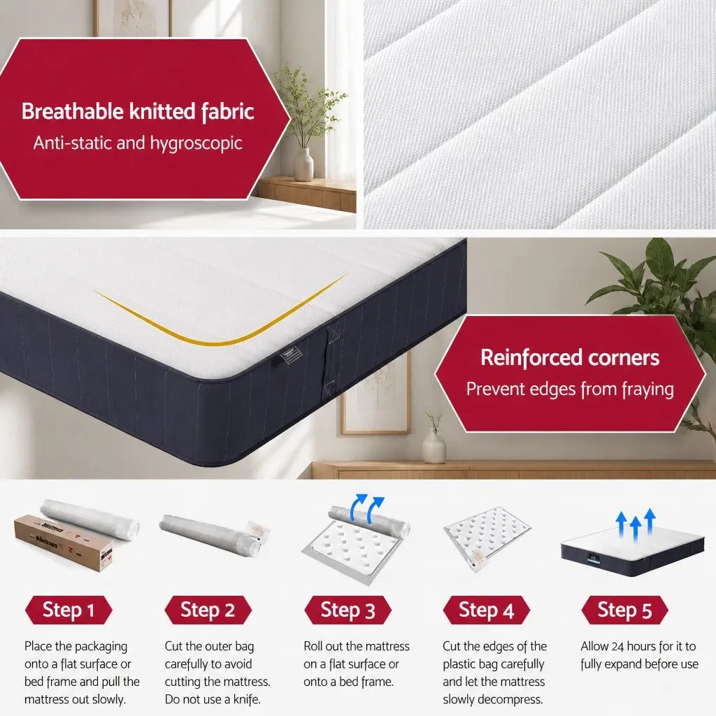 Double Mattress 20cm Pocket Spring Tight Top Firm Support White Grey