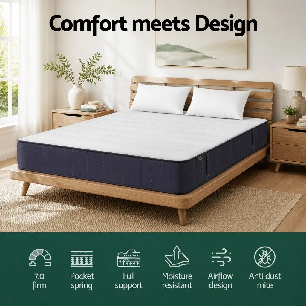 King Size Mattress Firm Support 20cm Pocket Spring Breathable Knitted Fabric