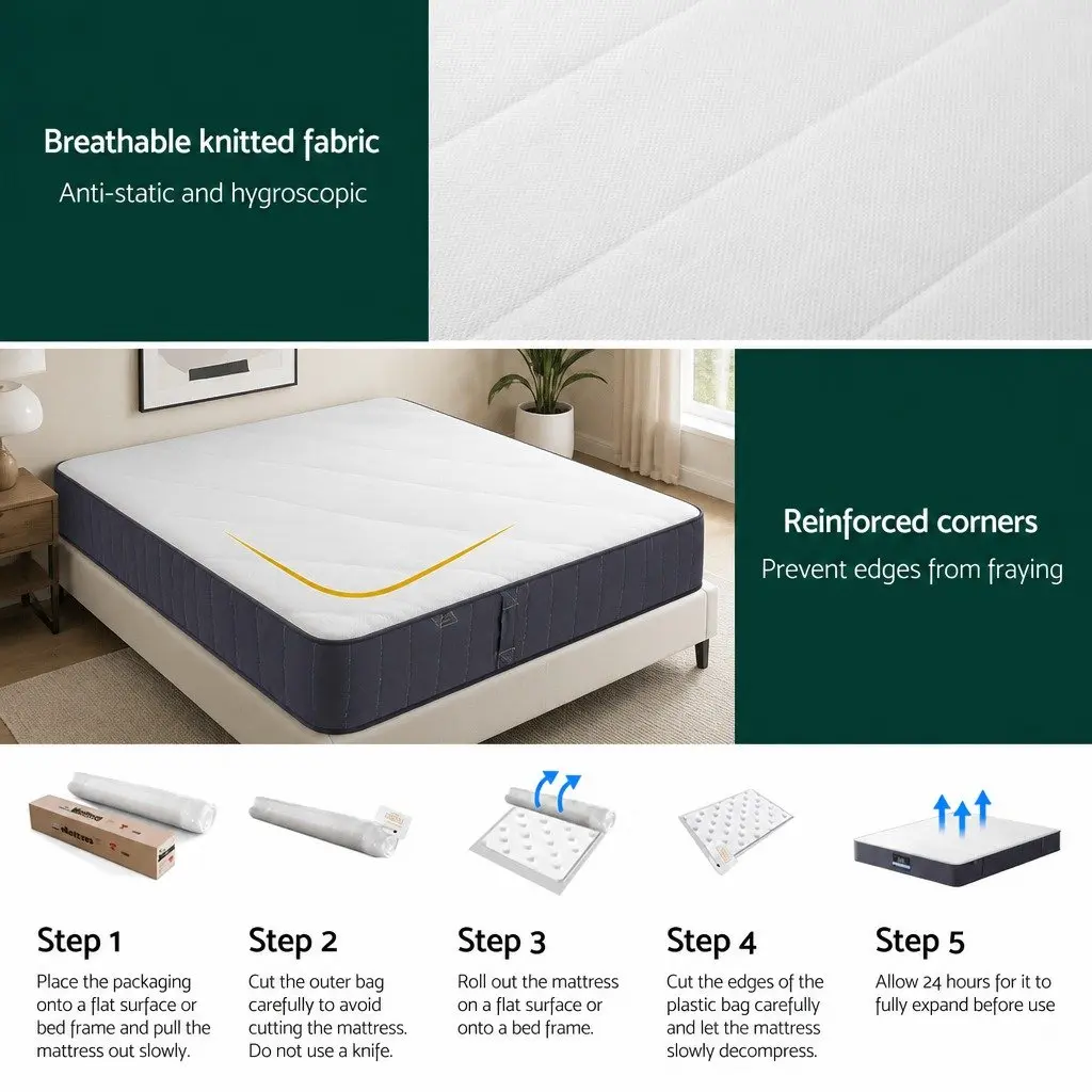 King Size Mattress Firm Support 20cm Pocket Spring Breathable Knitted Fabric