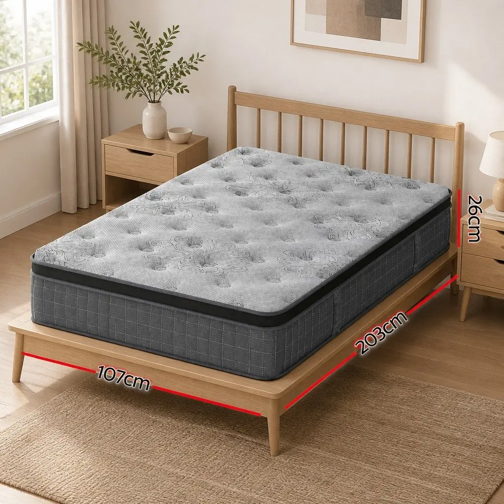 King Single Mattress 26cm Latex Foam Euro Top Medium Firm Pocket Spring Support