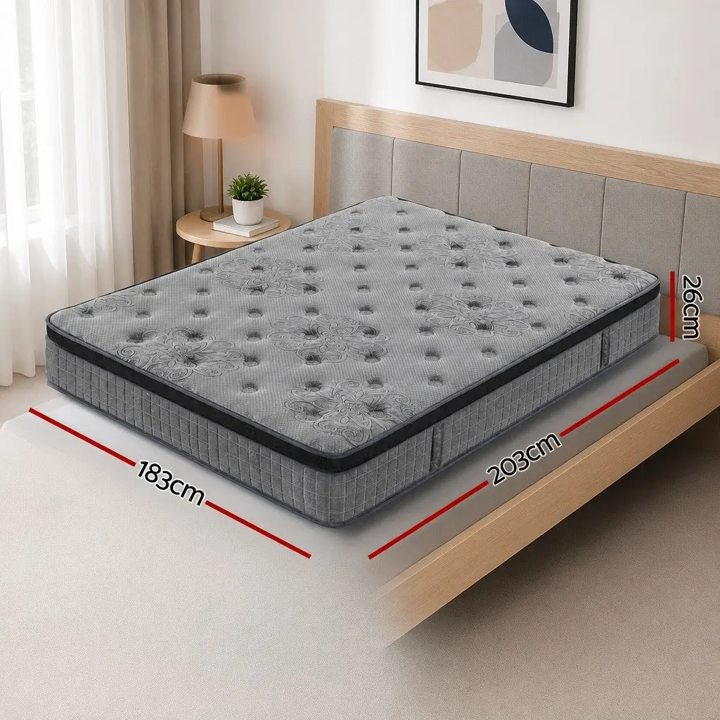 King Size Mattress Euro Top 26cm Natural Latex Foam Medium-Firm Pocket Spring Bed