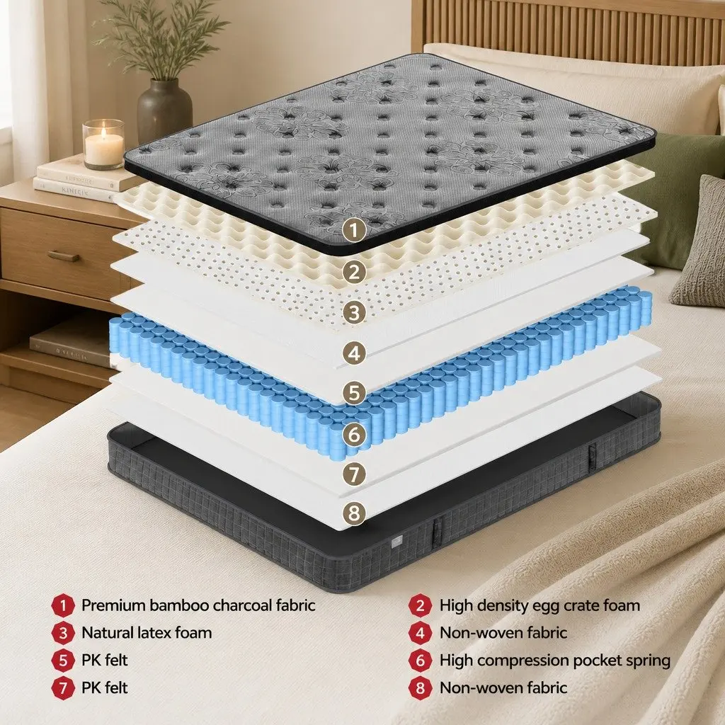 King Size Mattress Euro Top 26cm Natural Latex Foam Medium-Firm Pocket Spring Bed