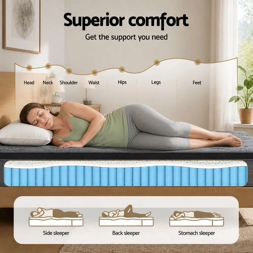 King Size Mattress Euro Top 26cm Natural Latex Foam Medium-Firm Pocket Spring Bed