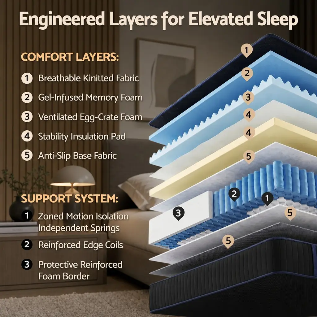 King Single Hybrid Mattress Cooling Gel Memory Foam Pocket Spring Support 34cm