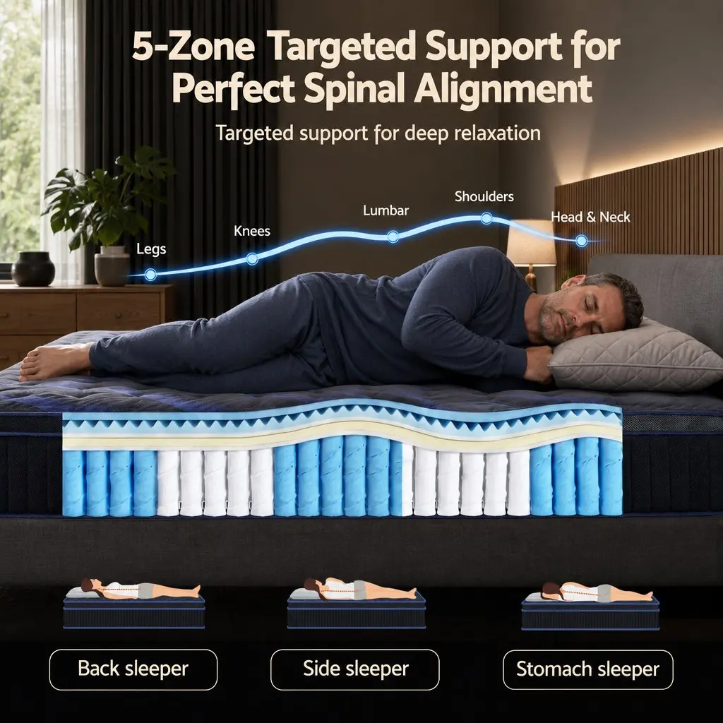 King Single Hybrid Mattress Cooling Gel Memory Foam Pocket Spring Support 34cm