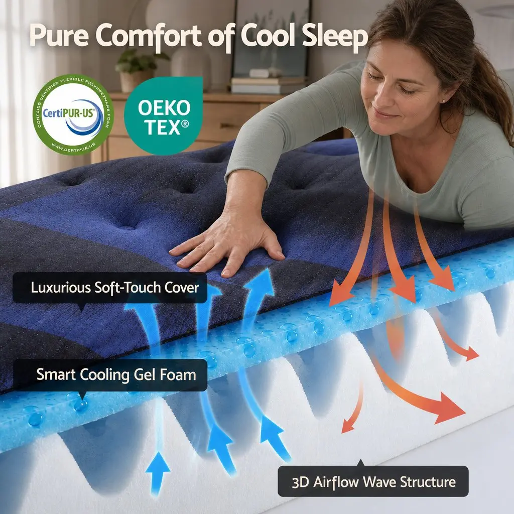King Single Hybrid Mattress Cooling Gel Memory Foam Pocket Spring Support 34cm
