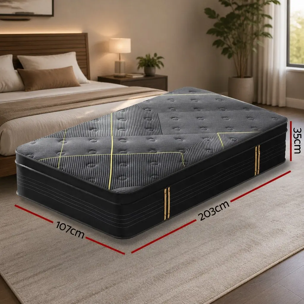 King Single Mattress Hybrid 35cm Pocket Spring Bamboo Charcoal Foam Medium Firm